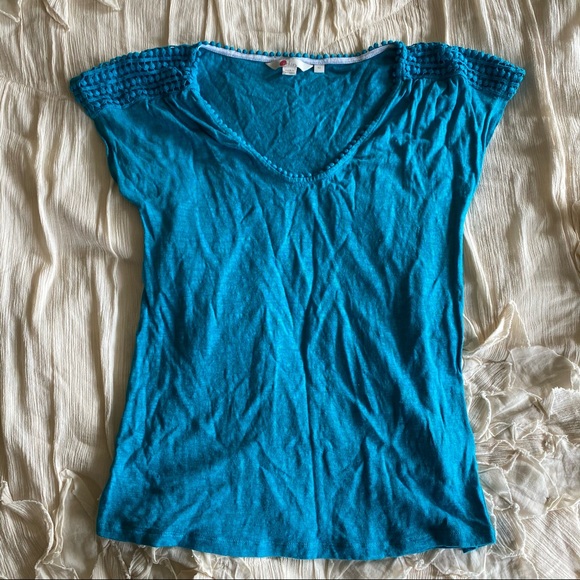 Boden 100% Linen Voop Turquoise Tee - Picture 2 of 5